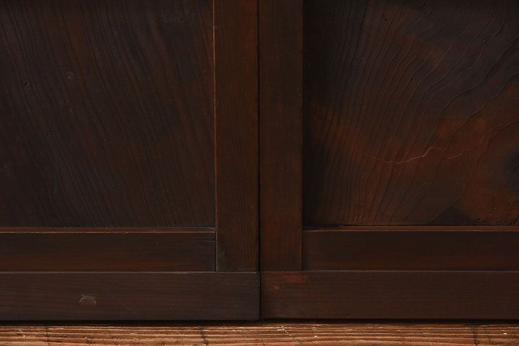 和製アンティーク　和モダンな雰囲気漂う細身のガラス帯格子戸(引き戸、建具)2枚セット