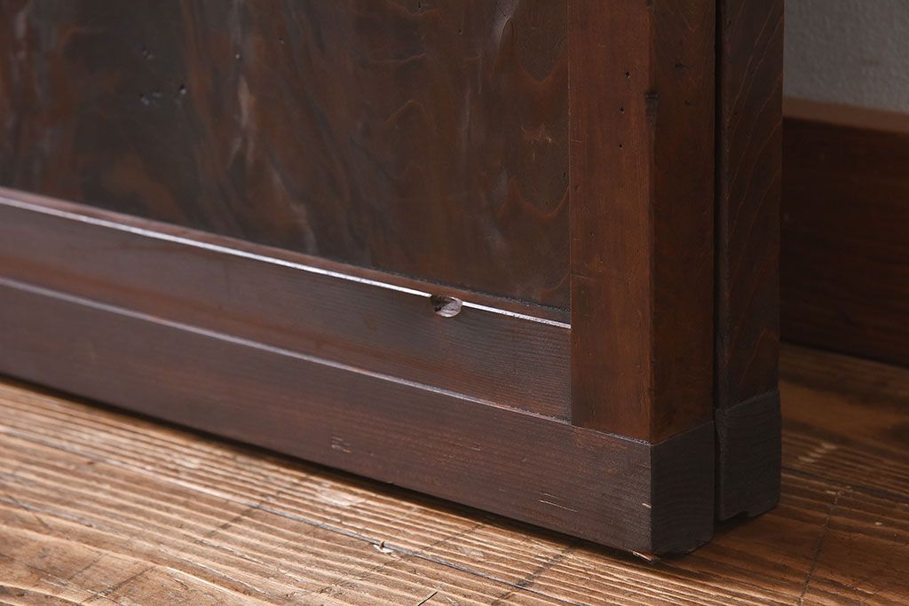 和製アンティーク　和モダンな雰囲気漂う細身のガラス帯格子戸(引き戸、建具)2枚セット