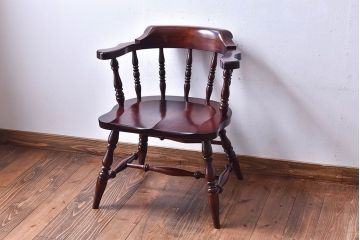 中古　九州民芸家具　シックなアームチェア(ダイニングチェア、ワークチェア)