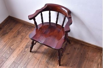 中古　九州民芸家具　シックなアームチェア(ダイニングチェア、ワークチェア)