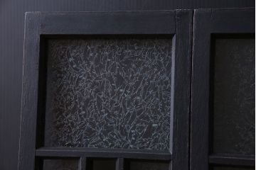 ペイント家具　色ガラスがアクセントのモダンなフィックス窓(はめ殺し窓、明かり取り、明り取り)2枚セット