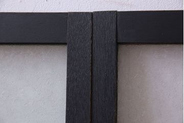 ペイント家具　色ガラスがアクセントのモダンなフィックス窓(はめ殺し窓、明かり取り、明り取り)2枚セット