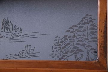 和製アンティーク　明るい木肌が印象的な裏ガラス入り格子戸(引き戸、建具)2枚セット