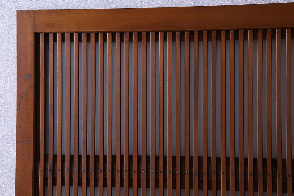 和製アンティーク　明るい木肌が印象的な裏ガラス入り格子戸(引き戸、建具)2枚セット