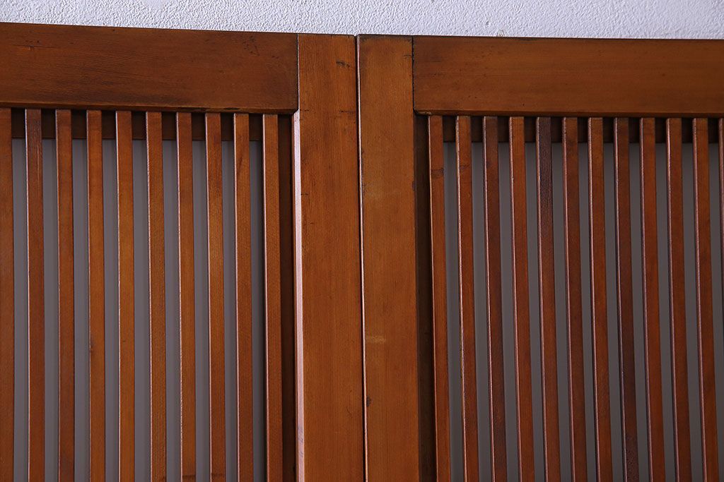 和製アンティーク　明るい木肌が印象的な裏ガラス入り格子戸(引き戸、建具)2枚セット