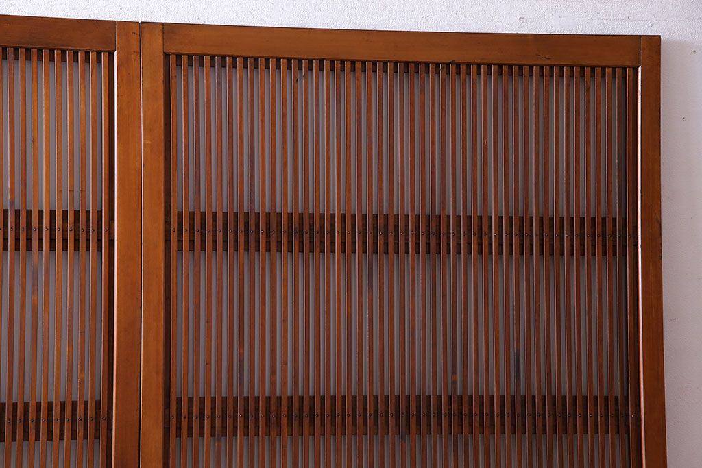 和製アンティーク　明るい木肌が印象的な裏ガラス入り格子戸(引き戸、建具)2枚セット