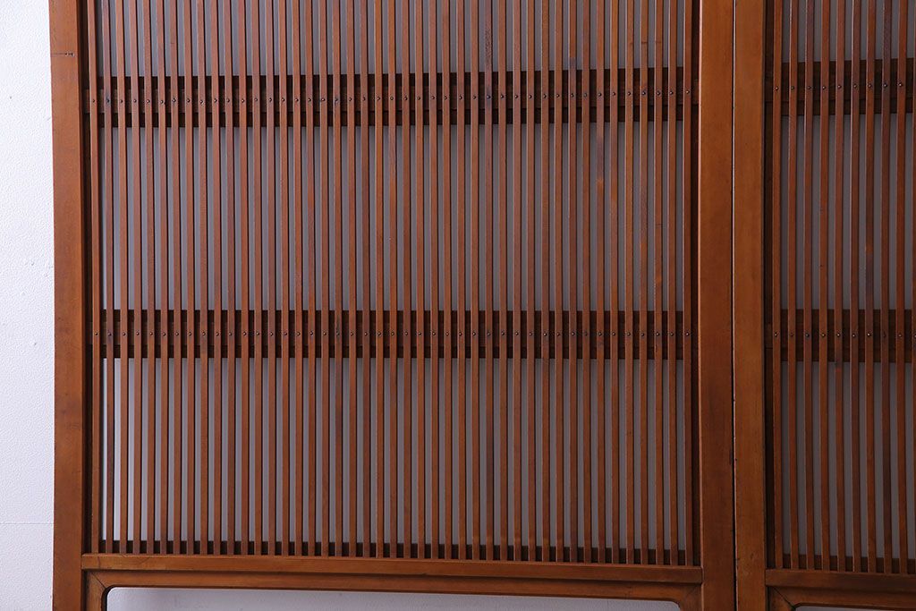 和製アンティーク　明るい木肌が印象的な裏ガラス入り格子戸(引き戸、建具)2枚セット