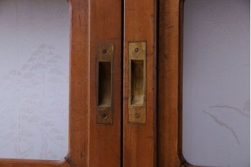 和製アンティーク　明るい木肌が印象的な裏ガラス入り格子戸(引き戸、建具)2枚セット