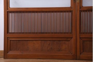 和製アンティーク　明るい木肌が印象的な裏ガラス入り格子戸(引き戸、建具)2枚セット