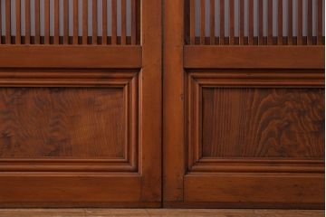 和製アンティーク　明るい木肌が印象的な裏ガラス入り格子戸(引き戸、建具)2枚セット