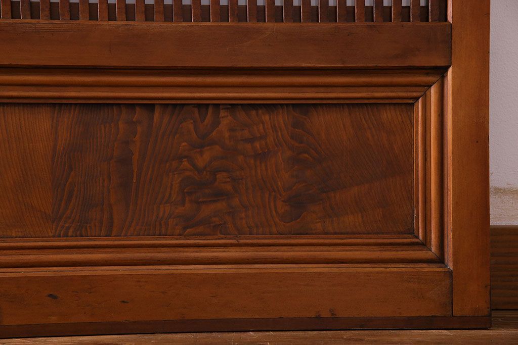 和製アンティーク　明るい木肌が印象的な裏ガラス入り格子戸(引き戸、建具)2枚セット