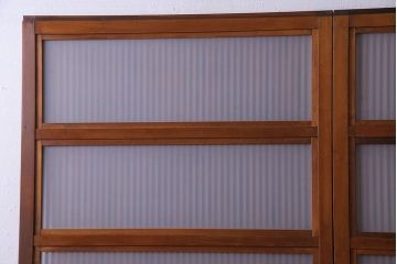 和製アンティーク　明るい木肌が印象的な裏ガラス入り格子戸(引き戸、建具)2枚セット