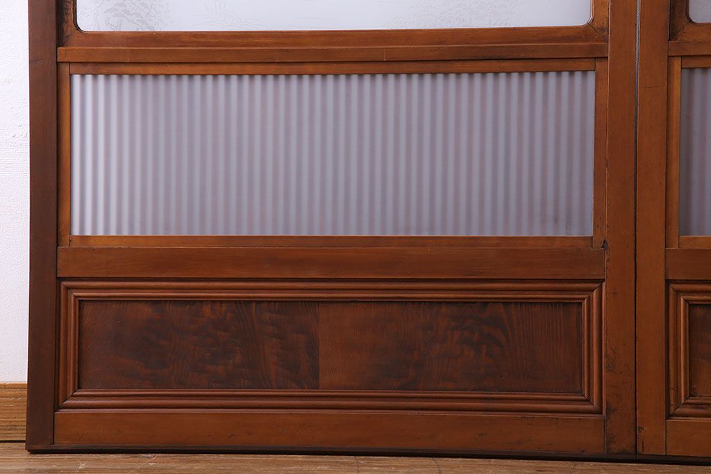 和製アンティーク　明るい木肌が印象的な裏ガラス入り格子戸(引き戸、建具)2枚セット