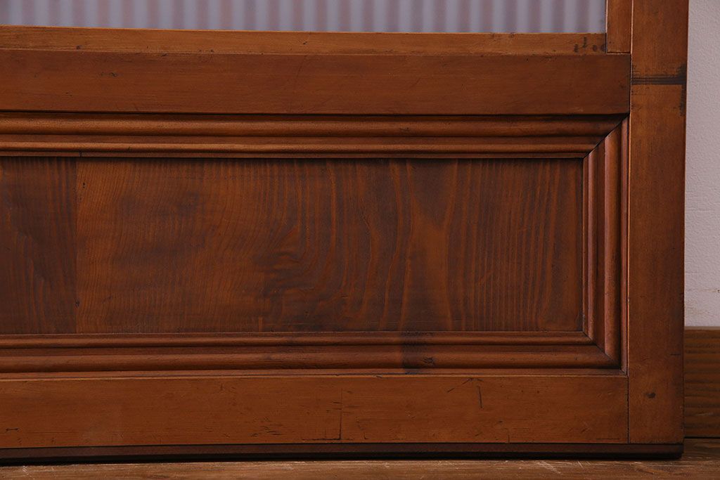 和製アンティーク　明るい木肌が印象的な裏ガラス入り格子戸(引き戸、建具)2枚セット