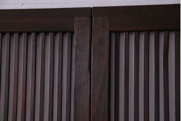 和製アンティーク　ダイヤガラス入り　古い木の質感が魅力的なガラス入り格子戸(引き戸、建具)4枚セット