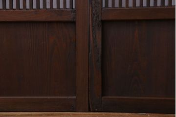 和製アンティーク　ダイヤガラス入り　古い木の質感が魅力的なガラス入り格子戸(引き戸、建具)4枚セット