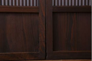 和製アンティーク　ダイヤガラス入り　古い木の質感が魅力的なガラス入り格子戸(引き戸、建具)4枚セット