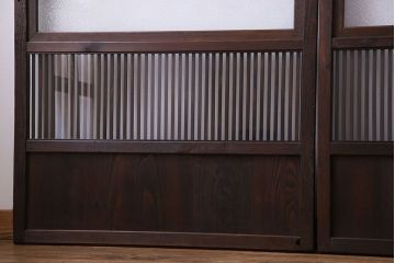和製アンティーク　ダイヤガラス入り　古い木の質感が魅力的なガラス入り格子戸(引き戸、建具)4枚セット
