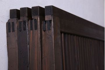 和製アンティーク　ダイヤガラス入り　古い木の質感が魅力的なガラス入り格子戸(引き戸、建具)4枚セット