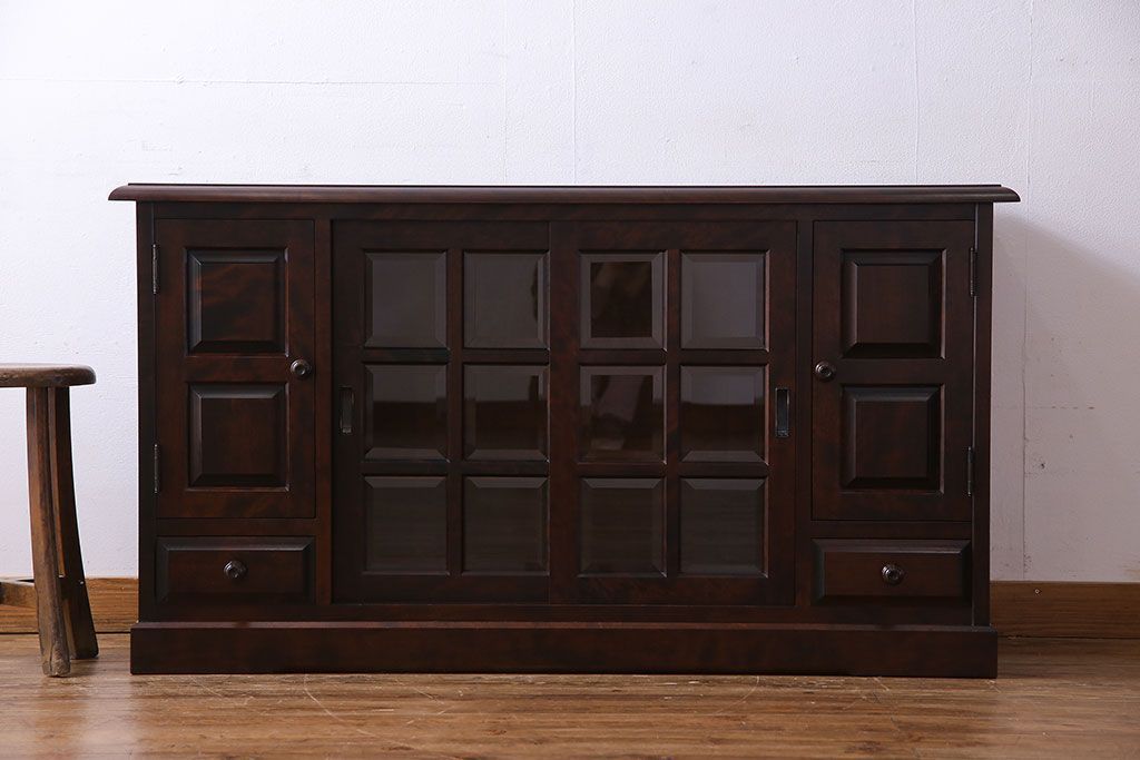 中古　北海道民芸家具　HM135　扉の面取りデザインが美しいサイドボード(定価約38万円)