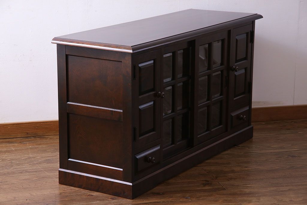 中古　北海道民芸家具　HM135　扉の面取りデザインが美しいサイドボード(定価約38万円)