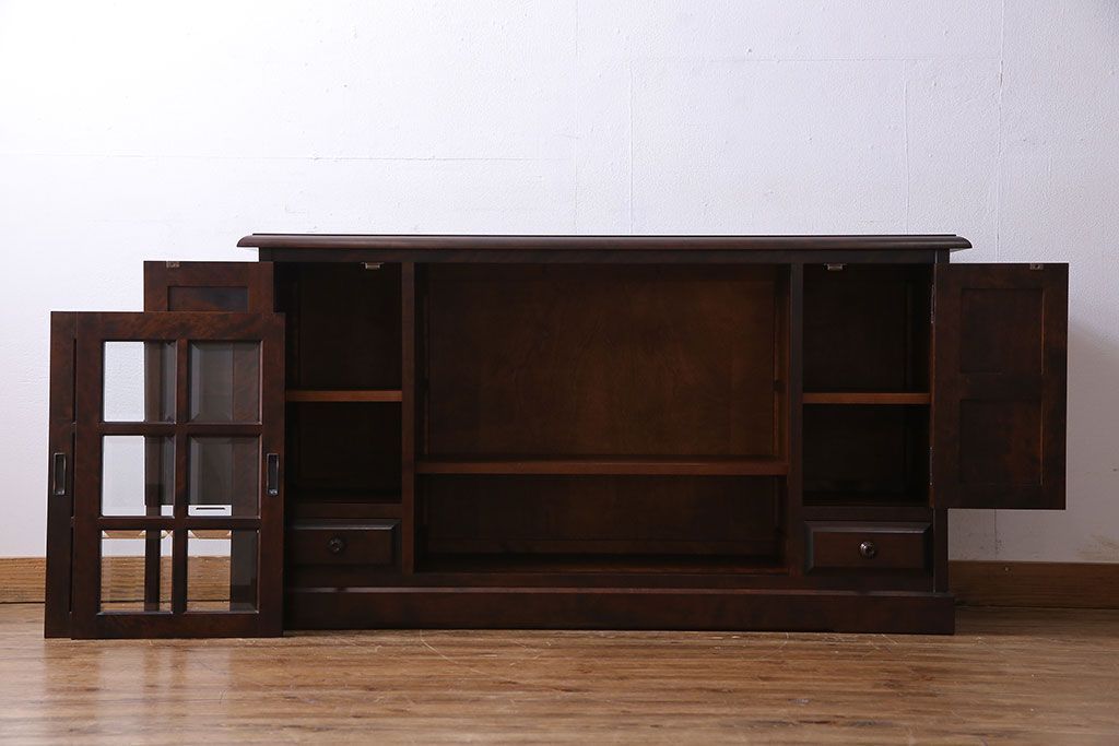 中古　北海道民芸家具　HM135　扉の面取りデザインが美しいサイドボード(定価約38万円)