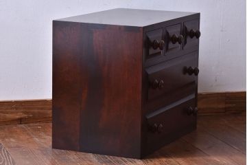 中古　北海道民芸家具　シンプルなデザインが魅力的な木製チェスト(小引き出し)