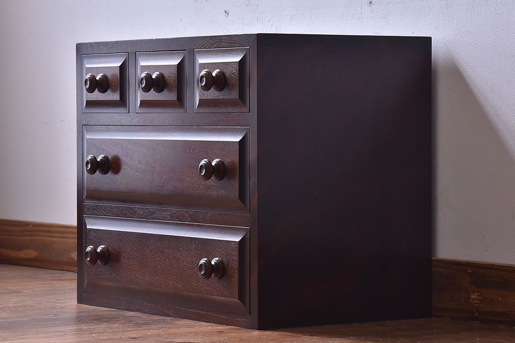 中古　北海道民芸家具　シンプルなデザインが魅力的な木製チェスト(小引き出し)