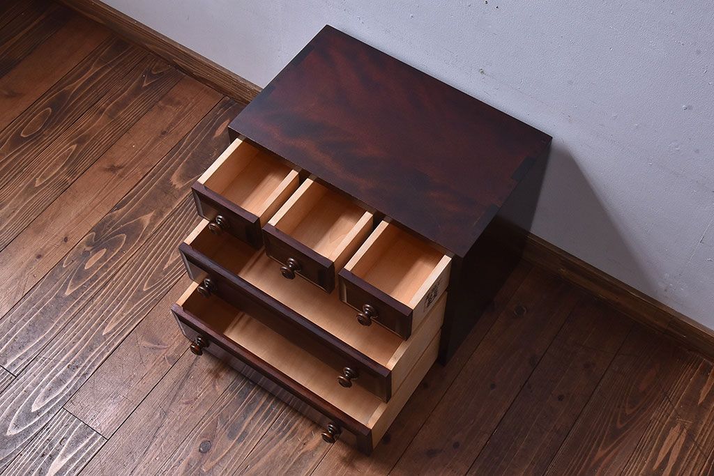 中古　北海道民芸家具　シンプルなデザインが魅力的な木製チェスト(小引き出し)