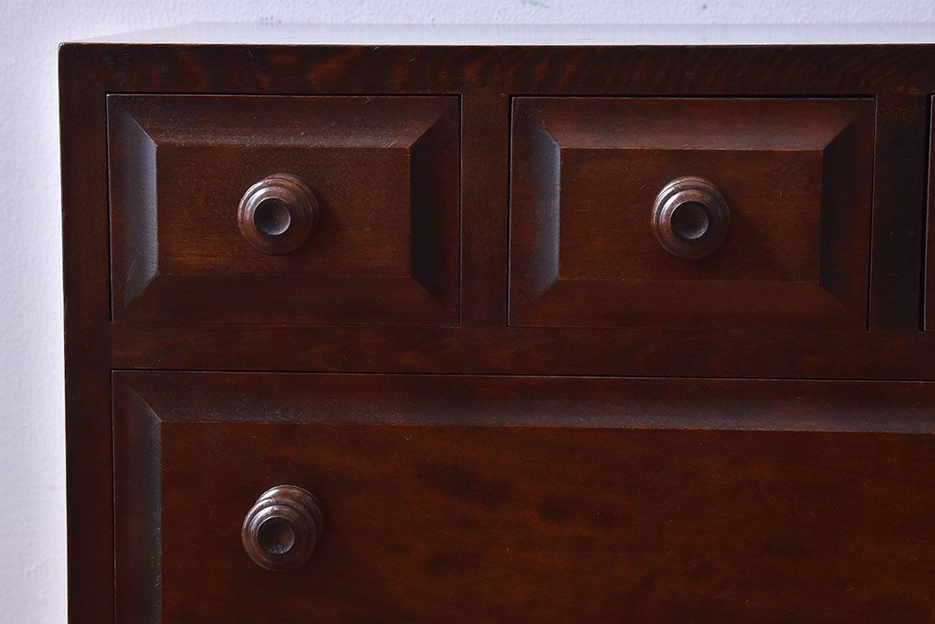 中古　北海道民芸家具　シンプルなデザインが魅力的な木製チェスト(小引き出し)