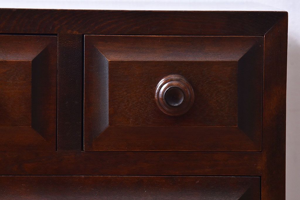 中古　北海道民芸家具　シンプルなデザインが魅力的な木製チェスト(小引き出し)