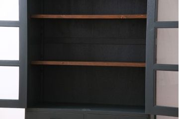 ペイント家具　落ち着いた色合いの扉付き本棚(ブックケース、戸棚、収納棚)