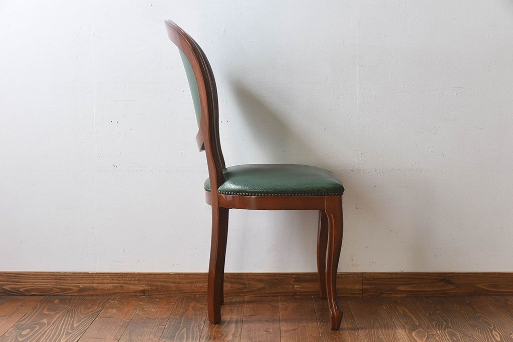 中古　フランス製　本革　上品な雰囲気漂うビーチ材のチェア(椅子)(3)