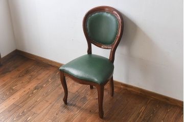 中古　フランス製　本革　上品な雰囲気漂うビーチ材のチェア(椅子)(3)