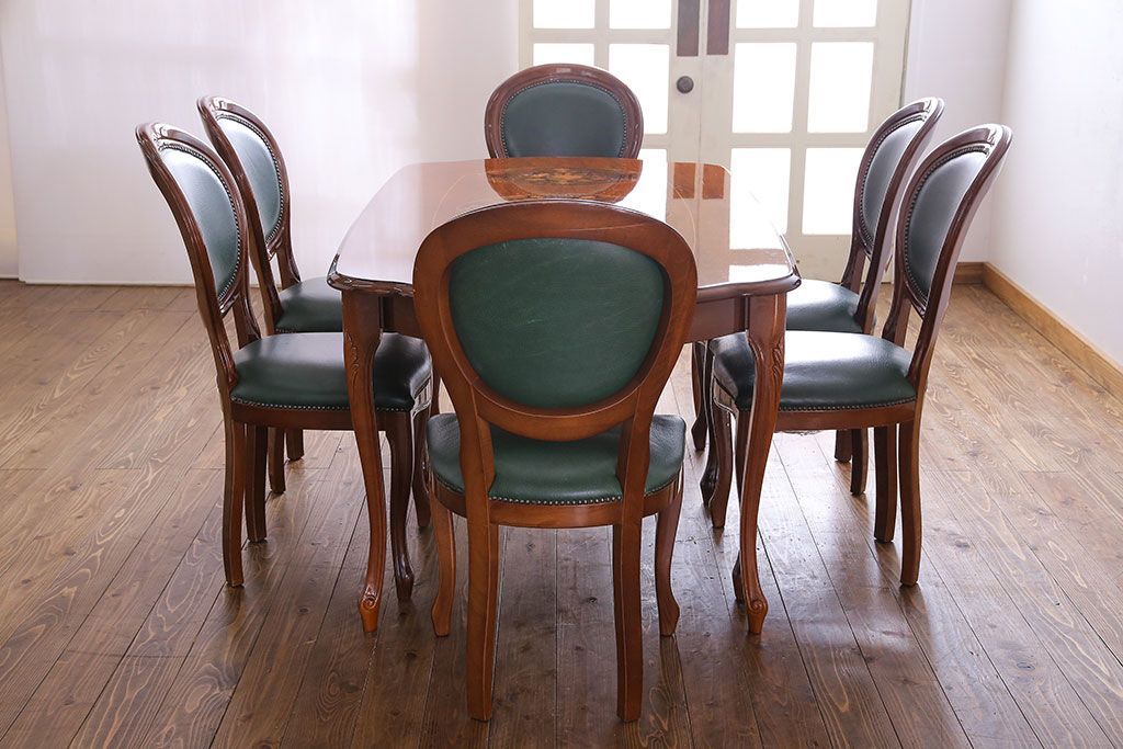 中古　フランス製　本革　上品な雰囲気漂うビーチ材のチェア(椅子)(3)