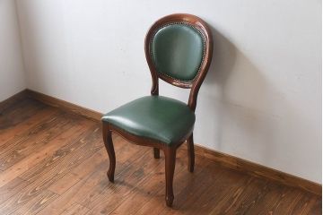 中古　フランス製　本革　上品な雰囲気漂うビーチ材のチェア(椅子)