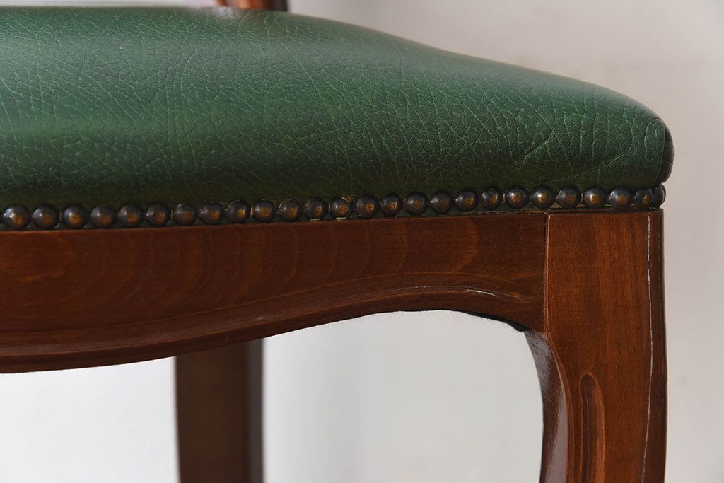 中古　フランス製　本革　上品な雰囲気漂うビーチ材のチェア(椅子)