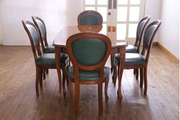 中古　フランス製　本革　上品な雰囲気漂うビーチ材のチェア(椅子)