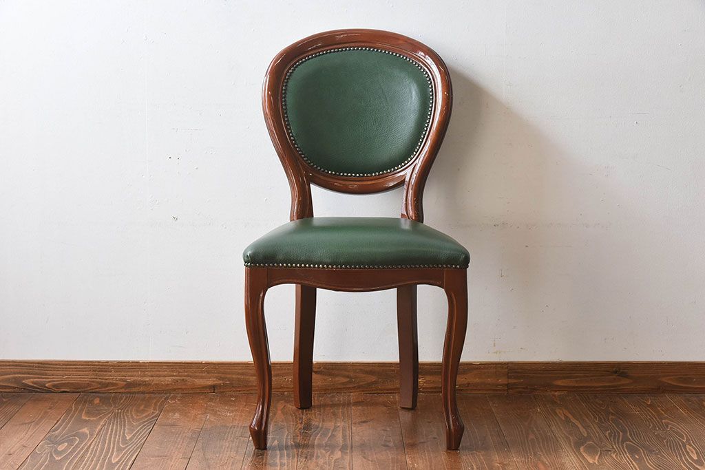 中古　フランス製　本革　上品な雰囲気漂うビーチ材のチェア(椅子)(2)