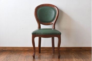 中古　フランス製　本革　上品な雰囲気漂うビーチ材のチェア(椅子)(2)