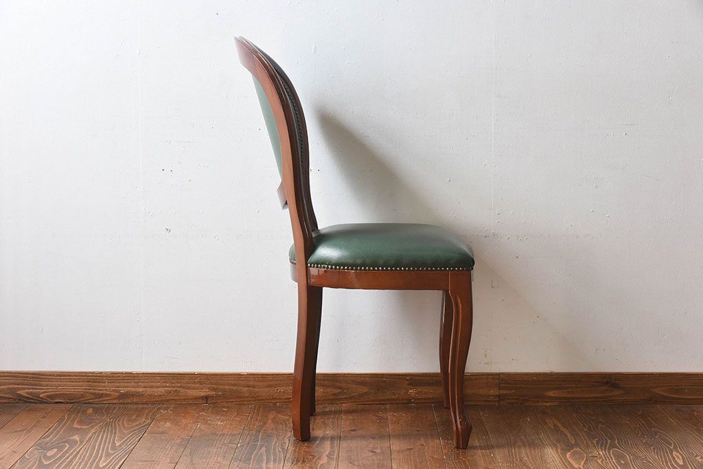 中古　フランス製　本革　上品な雰囲気漂うビーチ材のチェア(椅子)(2)