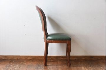 中古　フランス製　本革　上品な雰囲気漂うビーチ材のチェア(椅子)(2)