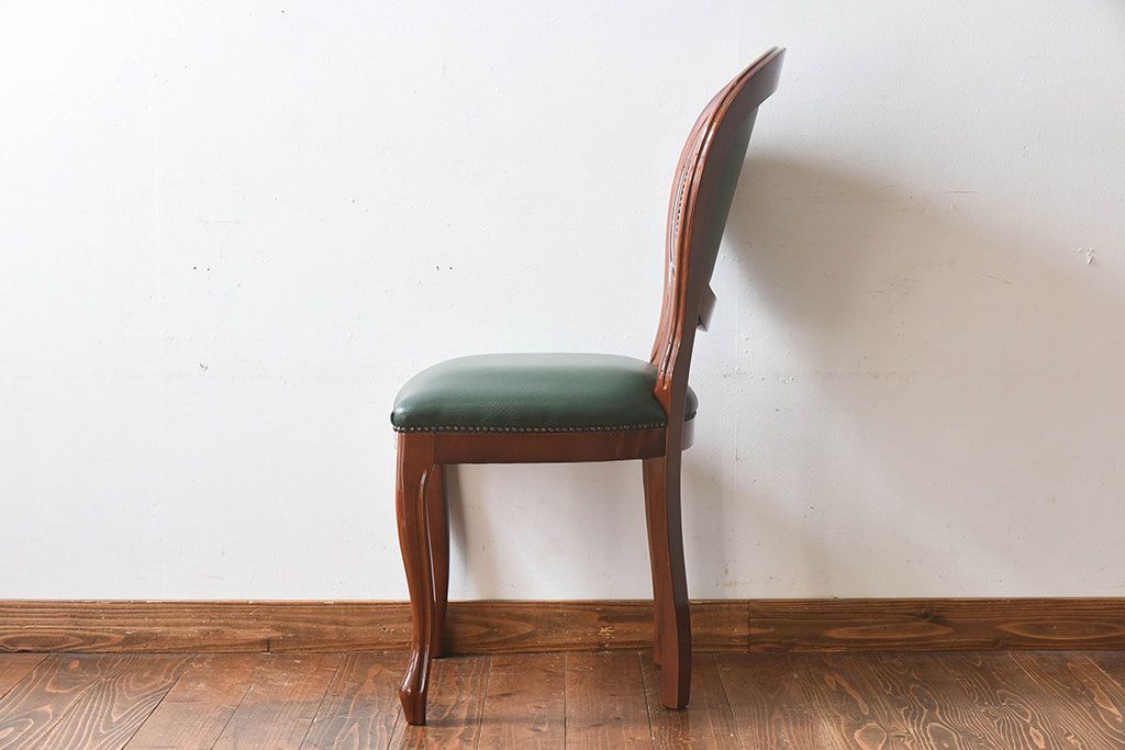 中古　フランス製　本革　上品な雰囲気漂うビーチ材のチェア(椅子)(2)