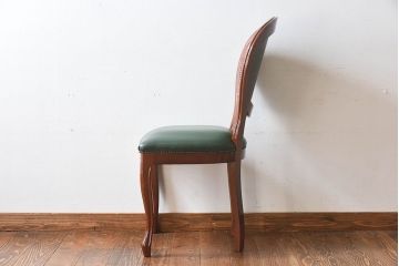 中古　フランス製　本革　上品な雰囲気漂うビーチ材のチェア(椅子)(2)