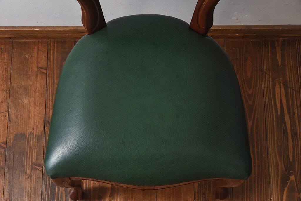 中古　フランス製　本革　上品な雰囲気漂うビーチ材のチェア(椅子)(2)