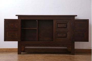 中古美品　松本民芸家具　面取りデザインがおしゃれなE型サイドボード(収納棚、戸棚)(定価約37万円)