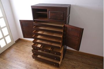 中古美品　松本民芸家具　直線的なデザインが美しいD型和タンス(箪笥、チェスト、着物箪笥)(定価約54万円)