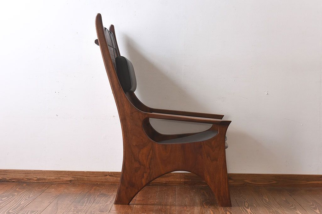 中古美品　大原一徳　牛革使用!ウォールナット材の上質なパーソナルチェア(椅子、イス)(定価約17万円)