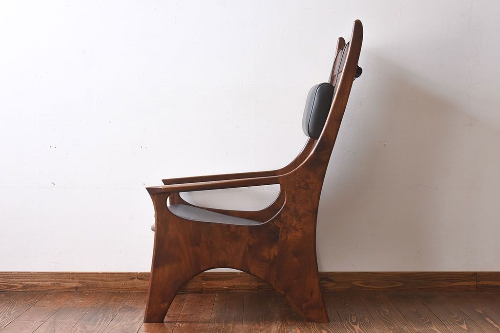 中古美品　大原一徳　牛革使用!ウォールナット材の上質なパーソナルチェア(椅子、イス)(定価約17万円)