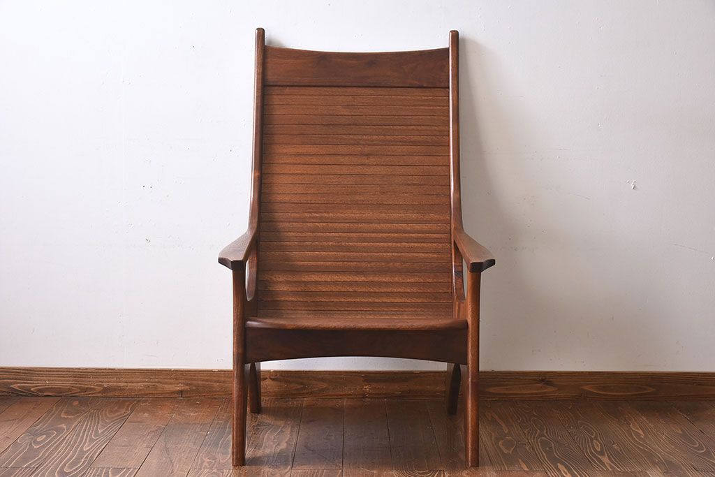 中古美品　大原一徳　牛革使用!ウォールナット材の上質なパーソナルチェア(椅子、イス)(定価約17万円)